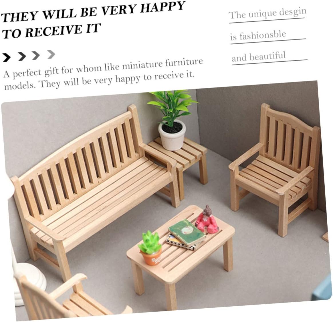 8pcs Miniature Garden Bench Dollhouse Furniture for Decor Realistic Design Lightweight Mini House Accessory