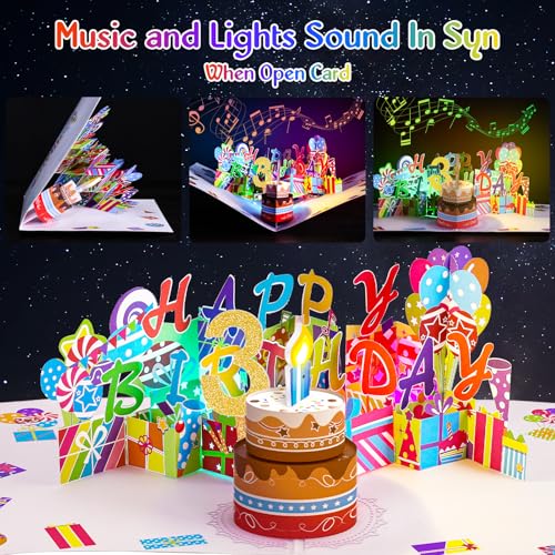 Image of Gumry 3rd Pop-Up Musical Birthday Card with Blowable LED Candle for Kids