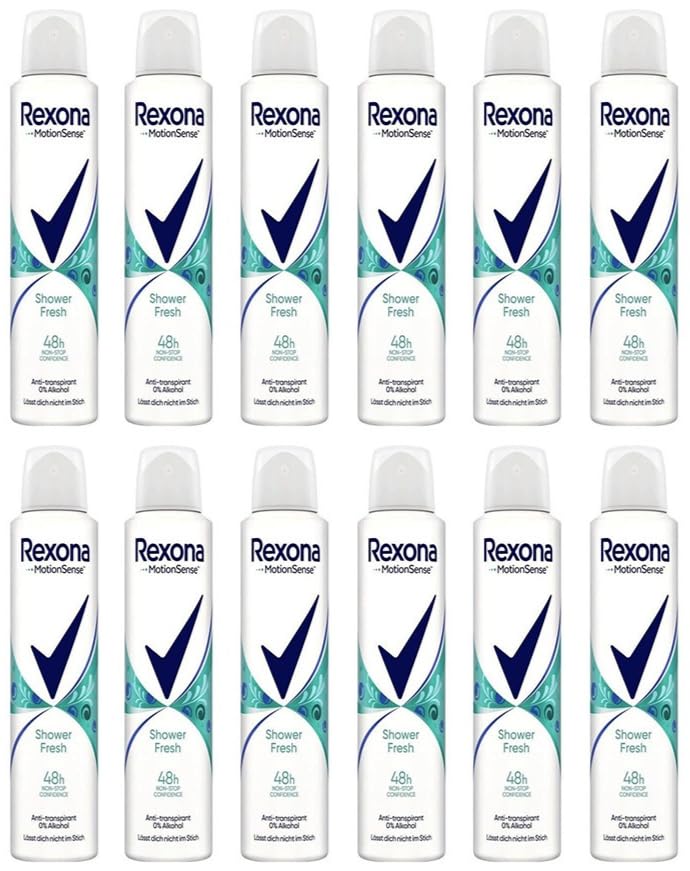 12x Rexona MotionSense Deo Spray Shower Fresh Anti-Transpirant mit 48 Stunden 0% Alkohol Schutz gegen starkes Schwitzen und Körpergeruch XL 200ml (12er Pack)