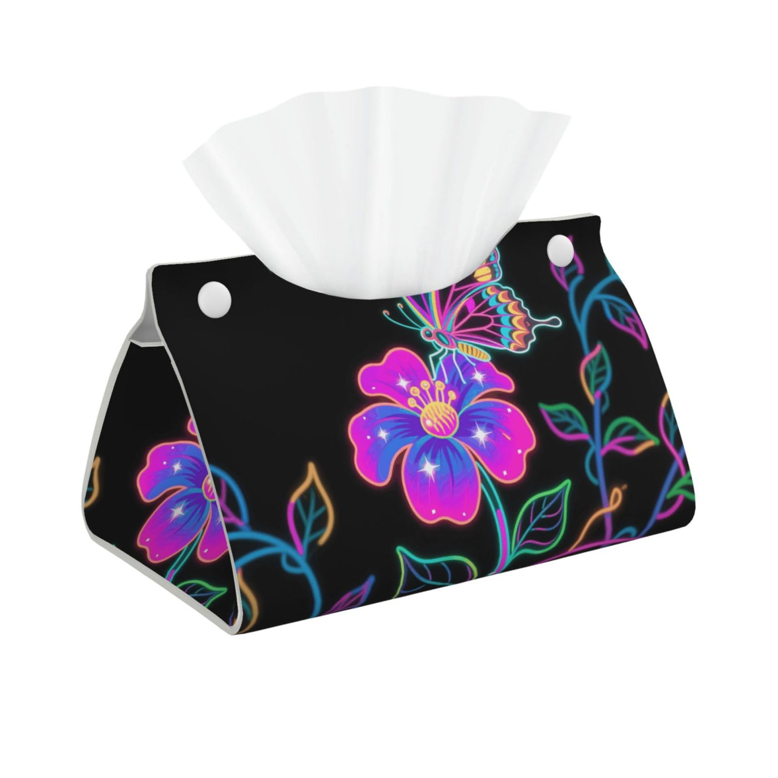 Pu Leather Tissue Box Cover, Neon Butterfly Rectangle Tissue Case Covers Decorative Tissue Box Holder Waterproof Tissue Holder Organizer for Bathroom Home Office