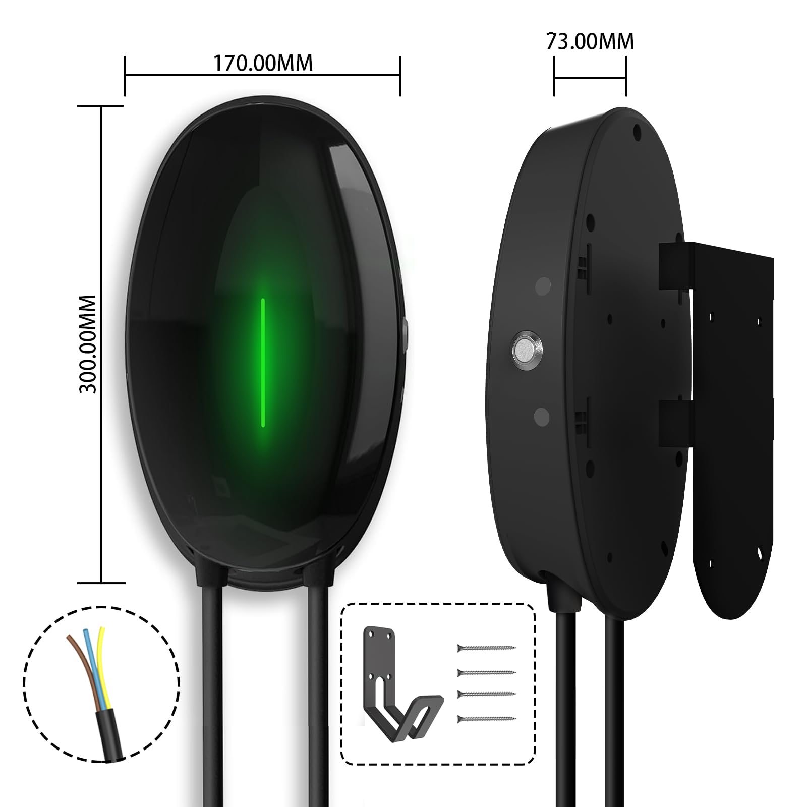 7,2KW Wallbox Tipo 2 Cargador Coche Electrico, 32A Monofasico Estación de Carga Doméstica con Cable de 7 m para EV PHEV Impermeable IP66 Negro