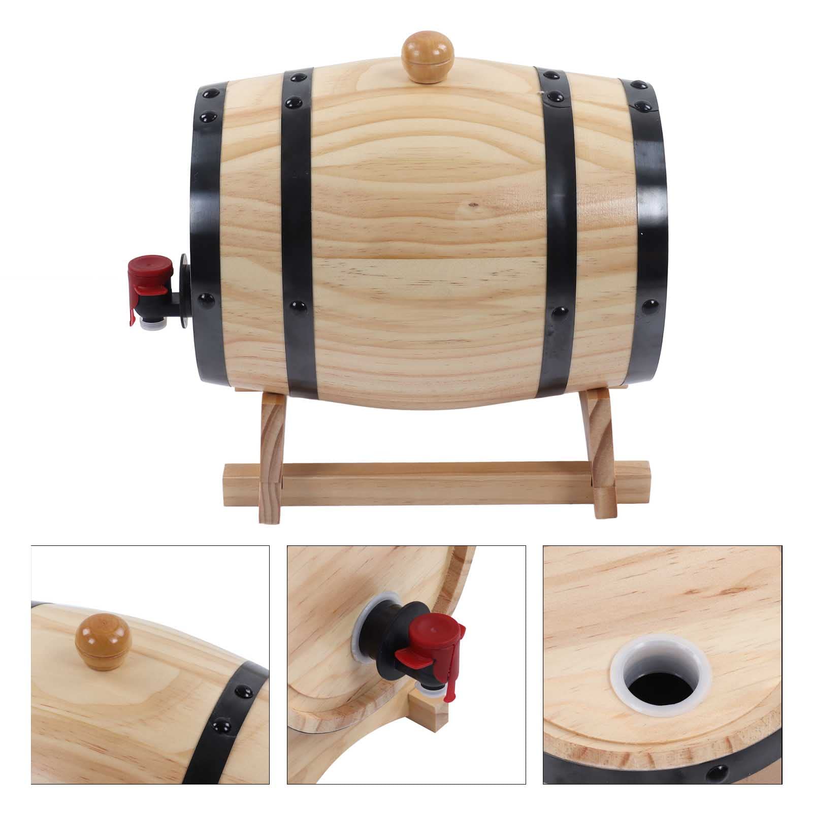Barril de Madera de Roble con Grifo, Tapón y Soporte, 3L, para Vino, Whisky y Cerveza