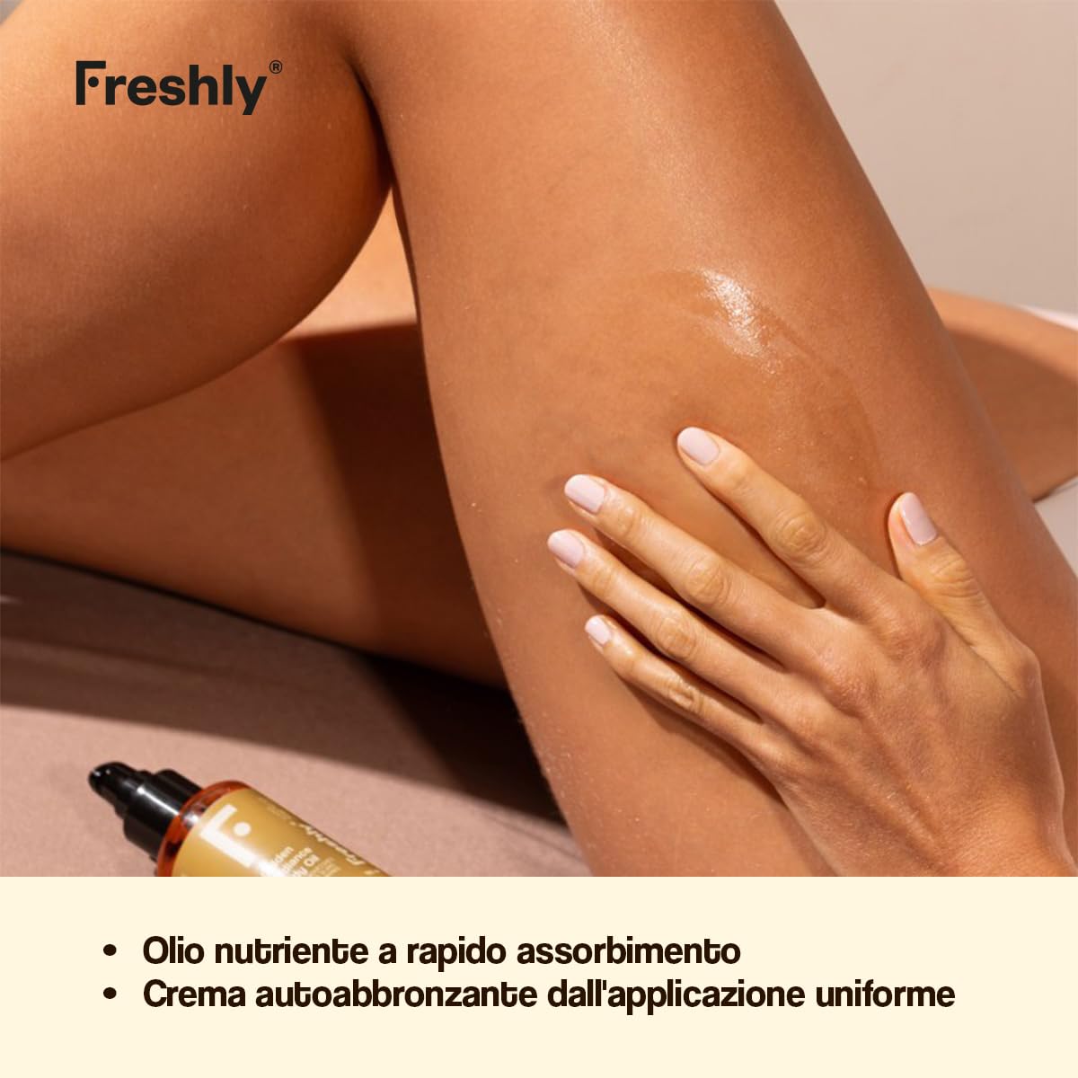 Freshly Cosmetics | Golden Bronze Body Pack | Autoabbronzante Corpo e Olio Nutriente | Pack Olio + Crema 100ml + 200ml | Abbronzatura Naturale Progressiva per Pelle Luminosa