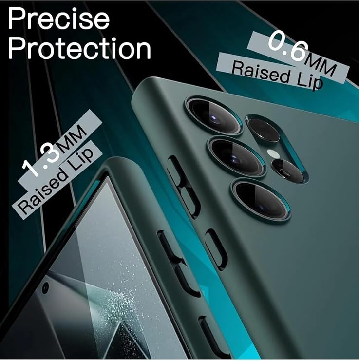 GGM GİYİM & AKSESUAR Samsung Galaxy S24 Ultra ile Uyumlu İçi Kadife Kamera Korumalı Lansman Silikon Kılıf İnce Yapılı Tam Koruma Sağlayan Kamera Korumalı Kılıf (Yeşil)