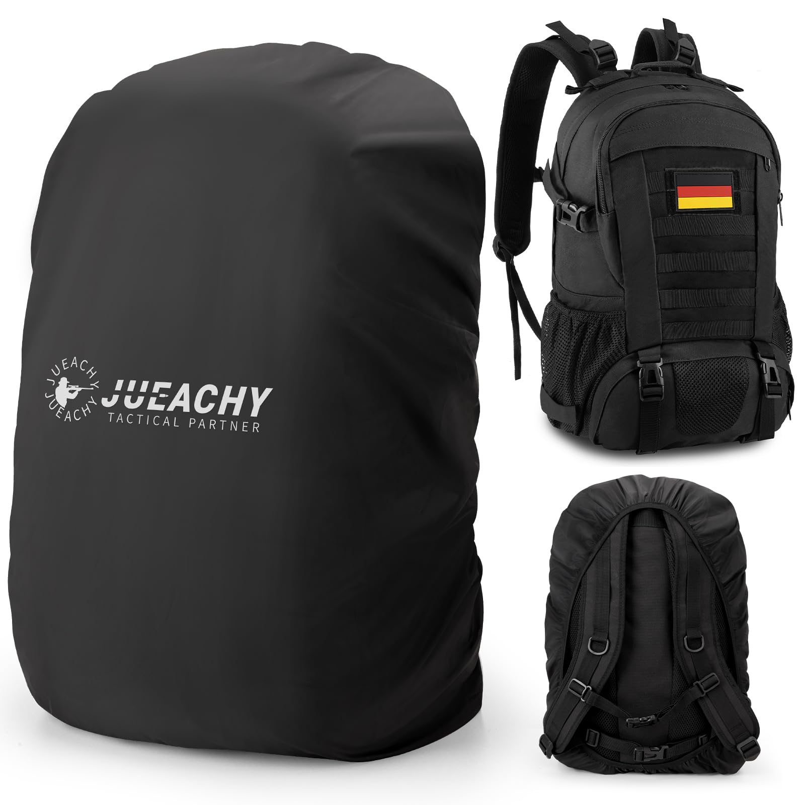 Jueachy 30L Rucksack Herren mit Regenschutz: Molle Tactical Backpack Militar Rucksack - Regenschutz Schulranzen Wasserdichter Outdoor für Assault Wandern Reisen Camping