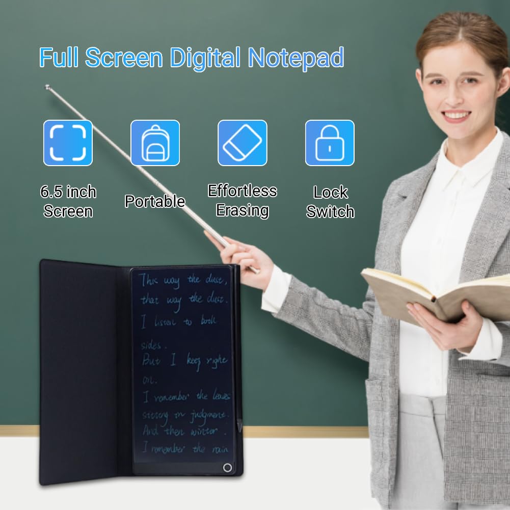 LCD Writing Tablet for Adults, 6.5 Inch Full Screen Digital Notepad, Portable Erasable Pad with Tablet Case and Pen, for Taking Notes Drawing Leaving Message — view 2