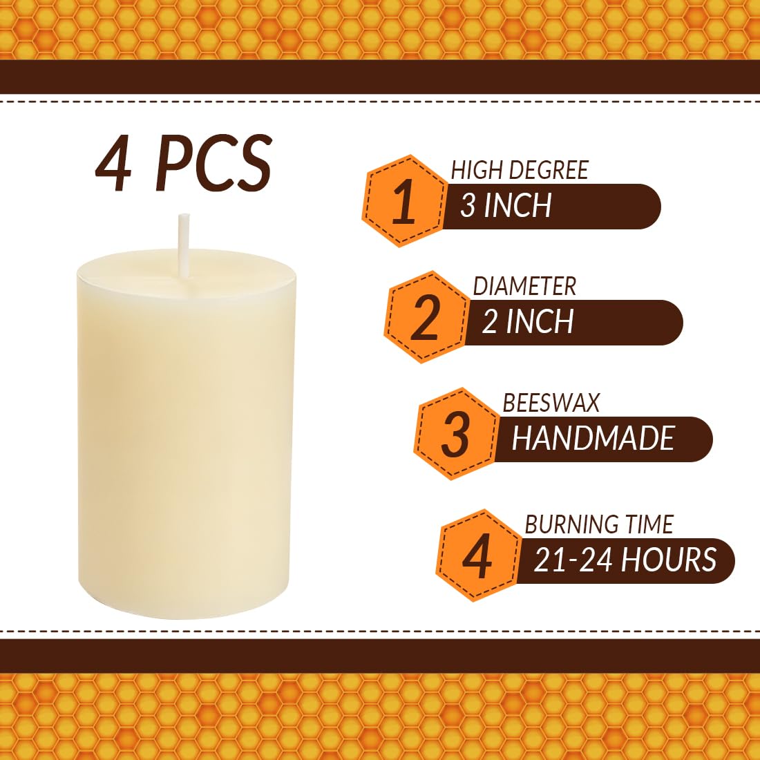 DEYBBY Set di 4 candele a colonna in cera d'api bianco avorio, 5,1 x 7,6 cm, candele in pura cera d'api con profumo naturale per decorazione oscurante, decorazione di emergenza, spa e relax