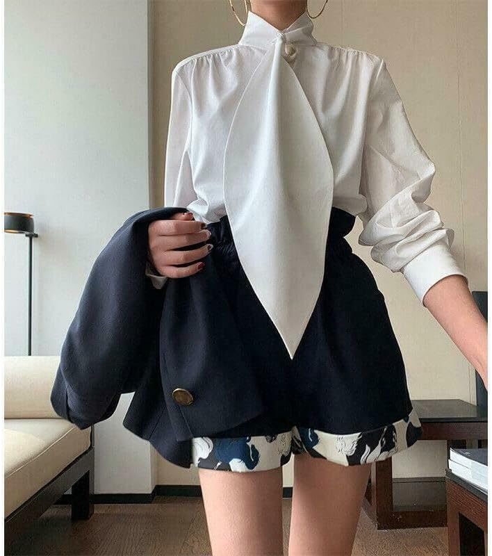 UOOZEE Women's Long Sleeve Button Down Tie Neck Blouse Dressy Casual Formal Office Work Shirt Tops - Image 6