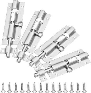4 Pack Stainless Door Locks for Bedrooms Slide Bolt Lock for Shed