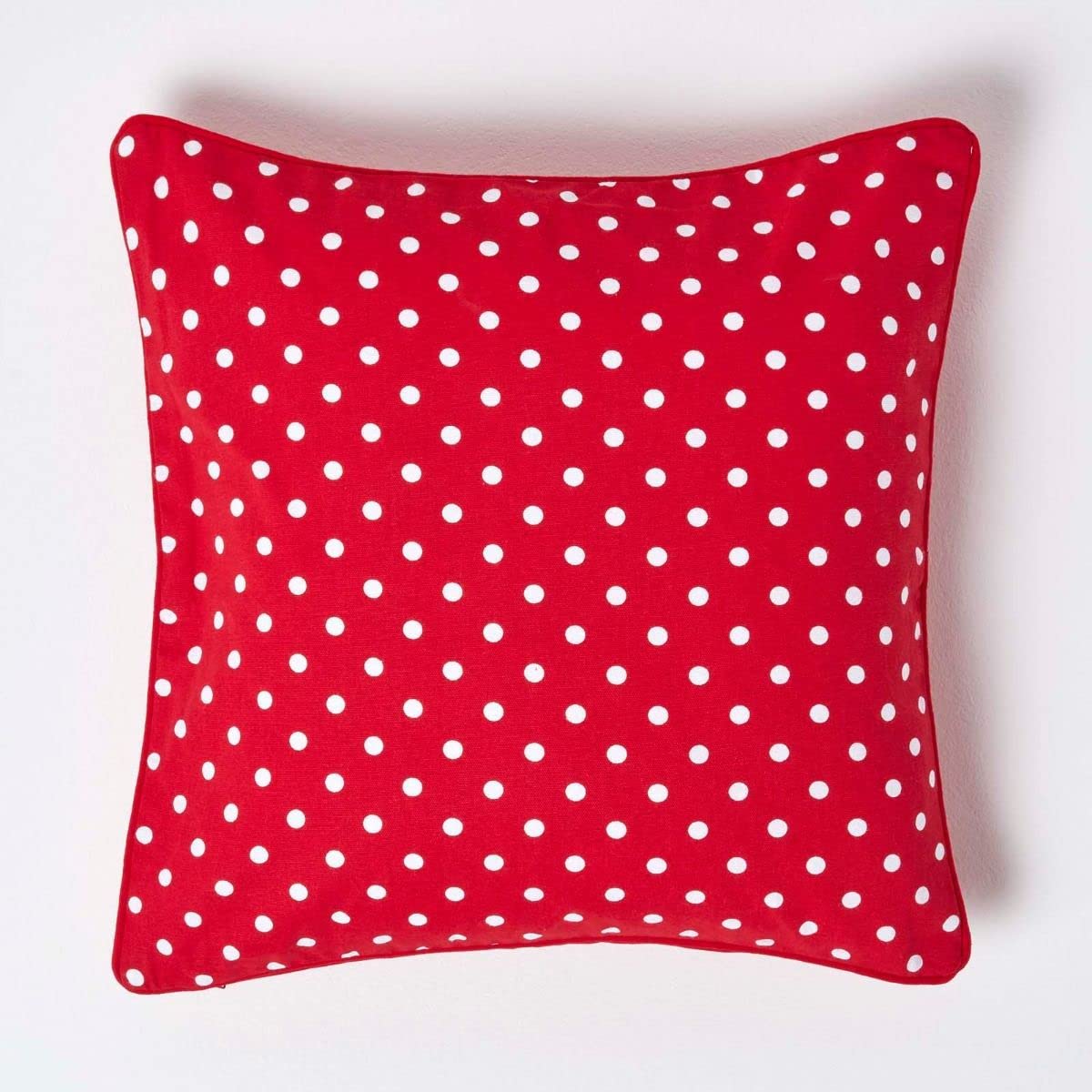 Homescapes Unisex Kids Red Cotton Polka Dots Cushion Cover In | Size: 45Cm X 45Cm