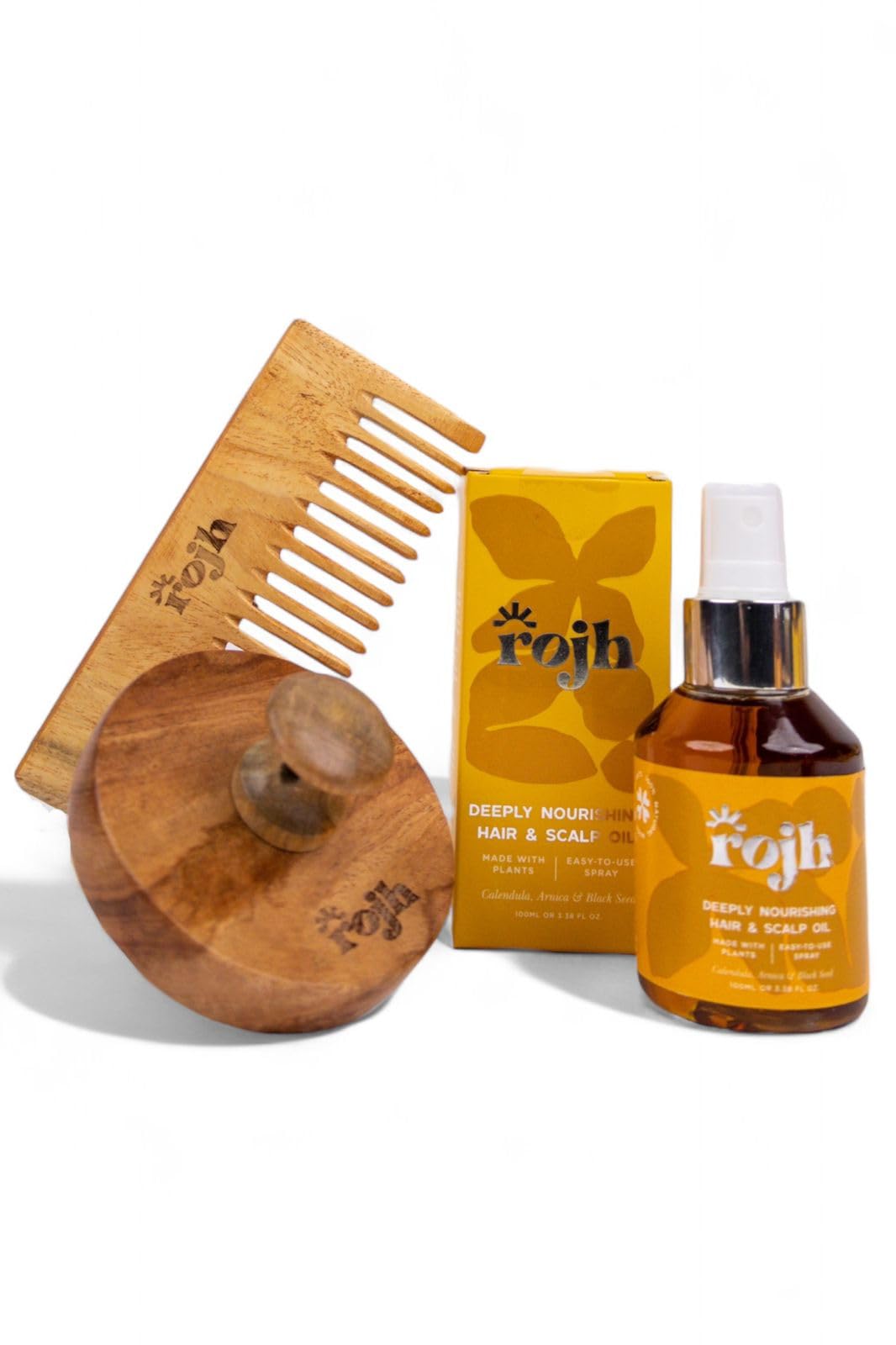 Deeply Nourishing Hair and Scalp Oil, 100 ml, with Neem Wood Comb and Mango Wood Scalp Massager Combo Pack of 3-image-5