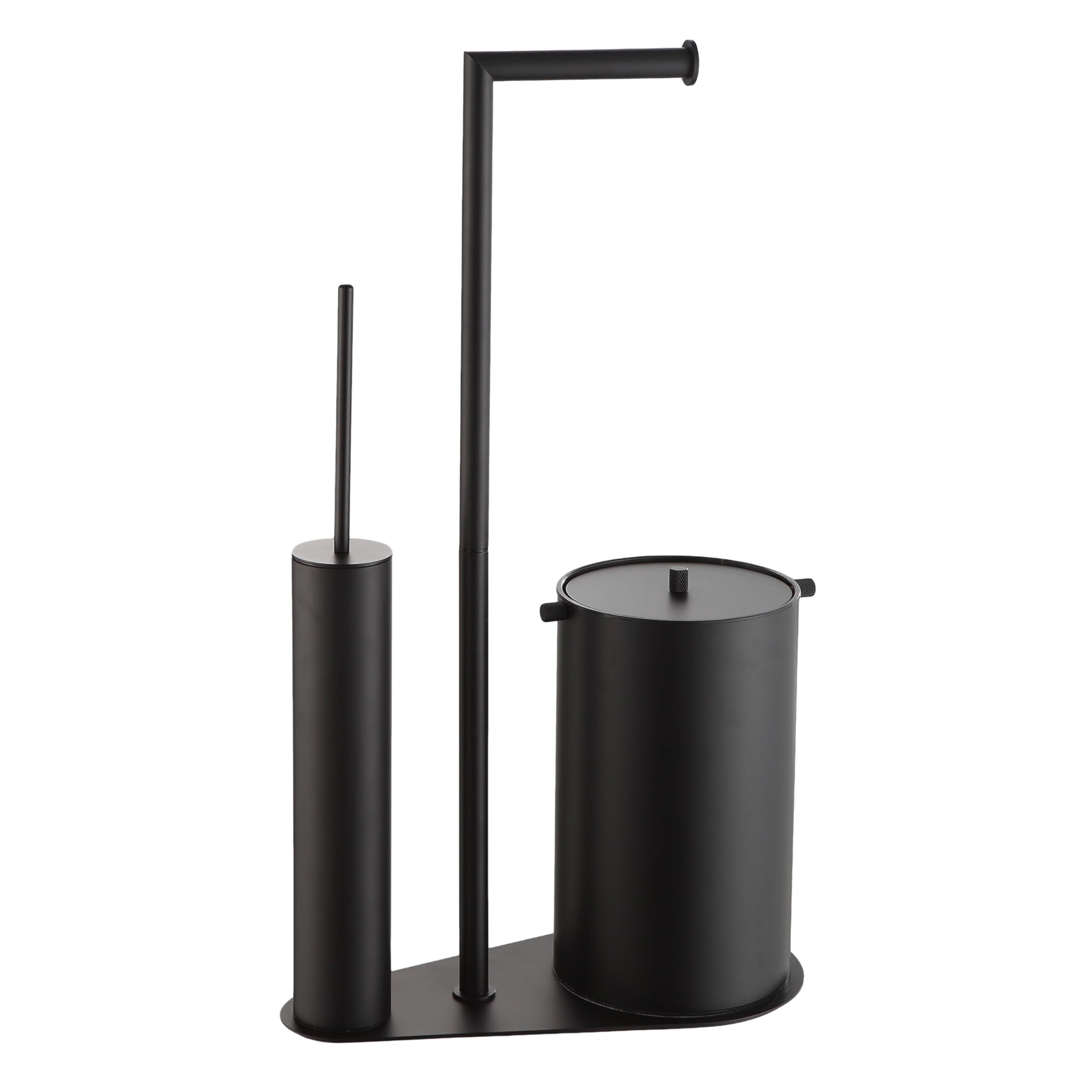 DAZI Portarrollos de Papel higiénico Independiente con Cepillo y Cubo de Basura, Juego de portarrollos de Papel higiénico de Acero Inoxidable, Negro Mate, 2 Cabezales de Cepillo PP