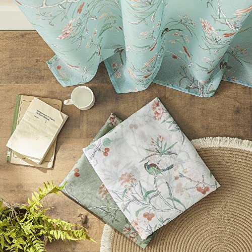Image of XTMYI Turquoise Aqua Blue Coastal Sheer Curtains, Botanical Floral Printed Grandmillennial Home Decor Summer Window Panel for Beach Theme Living Room Bedroom, 84 Inch Length