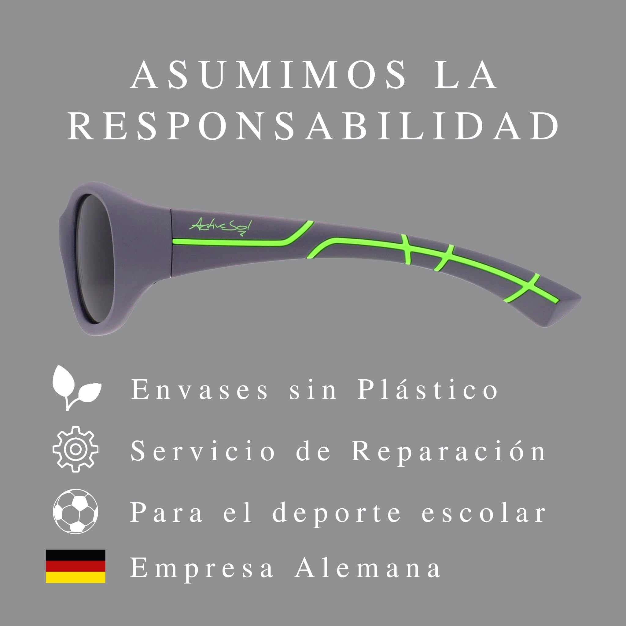 ActiveSol Kids @School Gafas solares deportivas para niños | Niñas y niños | 100% protección UV 400 | polarizadas | de goma flexible irrompible | 5-10 años | solo 22 gramos