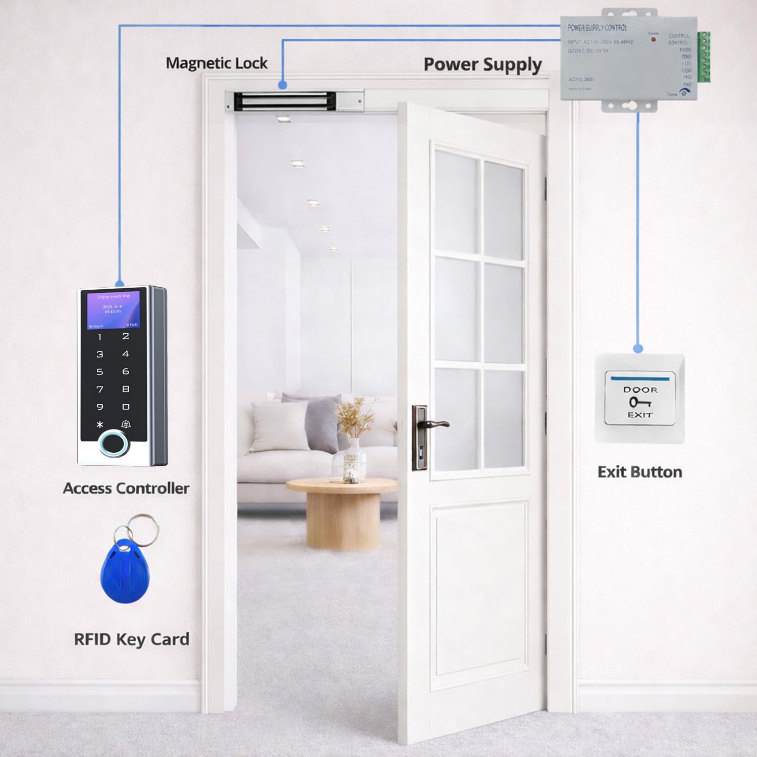 Zutrittskontrolle mit Fingerabdruck für Tür und Tor, Codeschloss RFID 125kHz + 10 ID-Transponder, LCD-Display, Metall IP68, WG26/WG34, PIN + Transponder, DC 12–24V, Wohnung Büro Geschäft T15