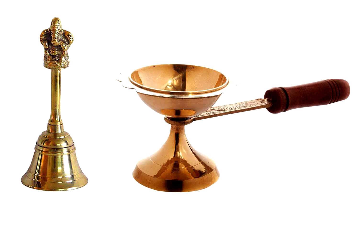 Handmade Indian Puja Dhoop Dani with Wodden Handle and Ghanti for Prayer-image-7