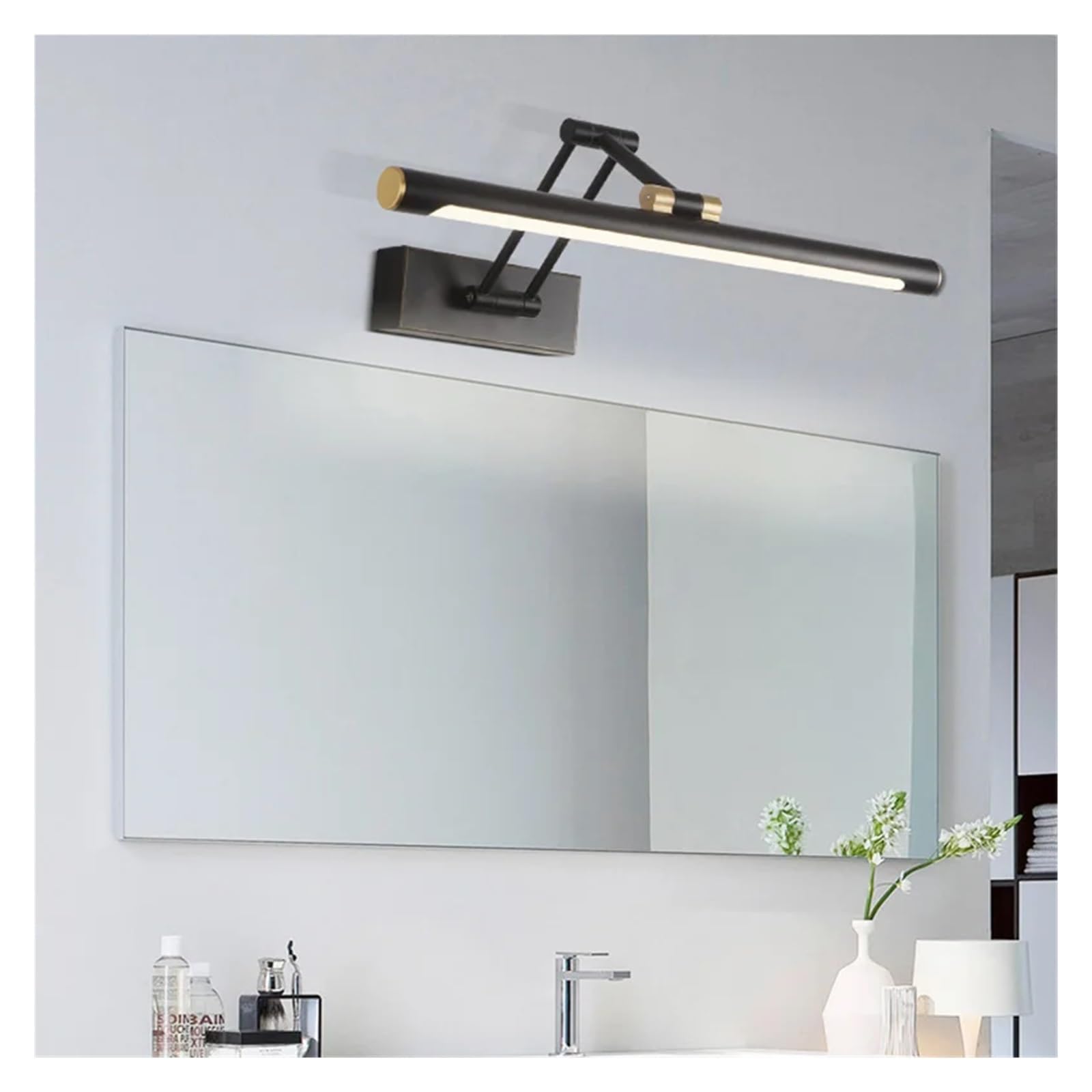 Lustrzana Kinkiet Nordic Modern LED Oświetlenie Wewnętrzne Wystrój Pokoju Kinkiety Do Łazienki Salon Sypialnia Oprawa Oświetleniowa Stabilne OśWietlenie(Cool White,Black Gold 43cm)