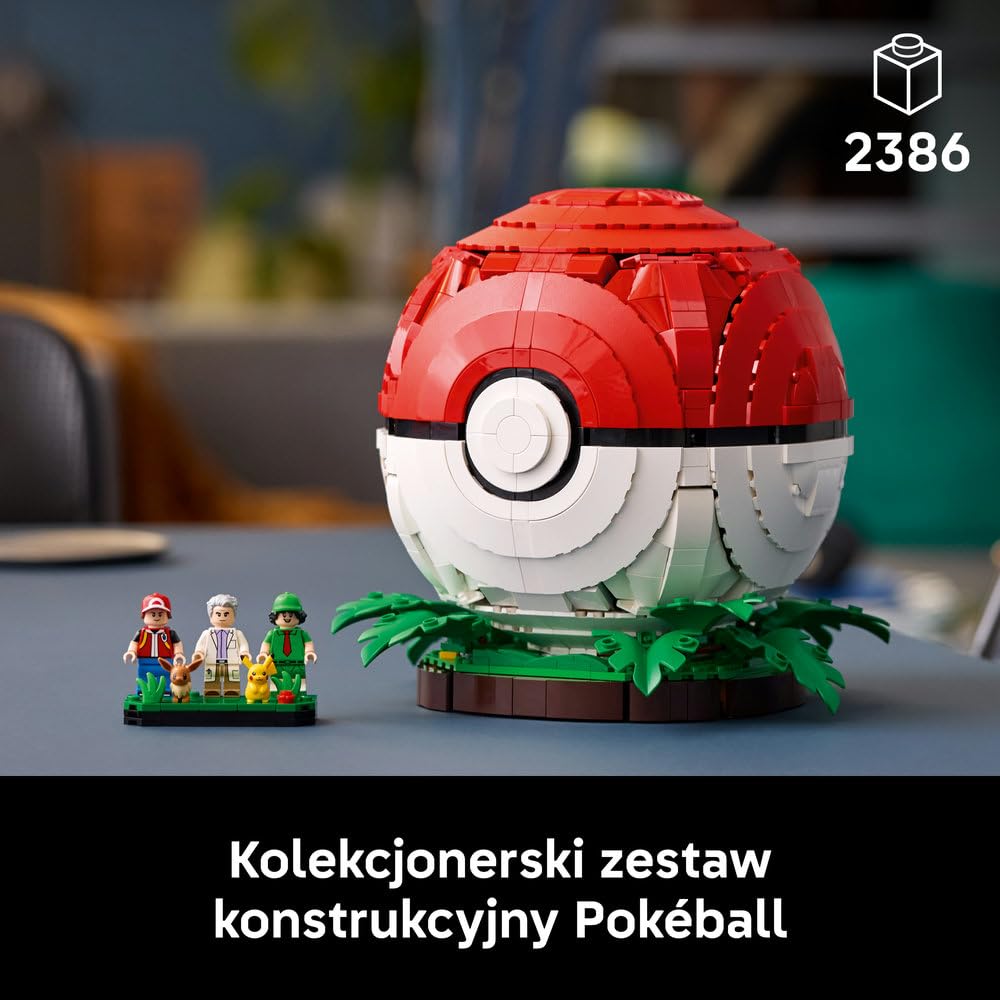 LEGO Pokémon Kultowy Pokéball z Trenerami 72154 | Kolekcjonerski model Pokéballa, duży zestaw klocków dla dorosłych, prezent dla fana gry, gamingowa dekoracja, 2386 elementów