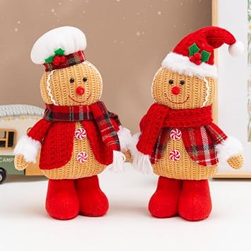 Christmas Gingerbread Plush Doll Gingerbread Man Plush Toys Christmas Gingerbread Pillows Stuffed Gingerbread Doll for Holiday Decor Christmas Tree Gifts 2PCS