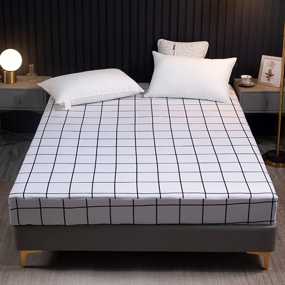 Kids White Grid Fitted Sheet King Super Soft Black White Plaid Buffalo Check Bedding Sheet Microfiber Modern Geometric Stripe Deep Pocket Fitted Sheet Pillow Case Farmhouse Machine Washable