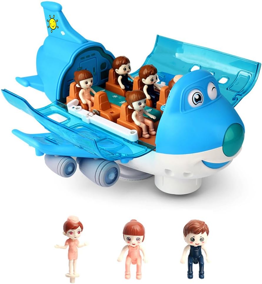 JTLB Electric Model Aircraft Toys Luminous Music 360 Degree Rotation Interactive Light Up Toy for Kids Christmas Party Gifts Blue Pink Plastic 26x21x14.5cm (Blue)