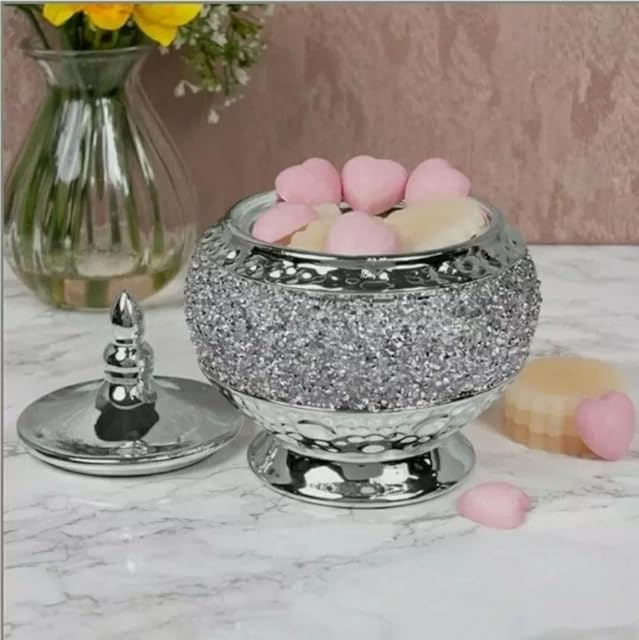 Silver Sparkle Diamante Ceramic Trinket Storage Bowl From Lesser & Pavey