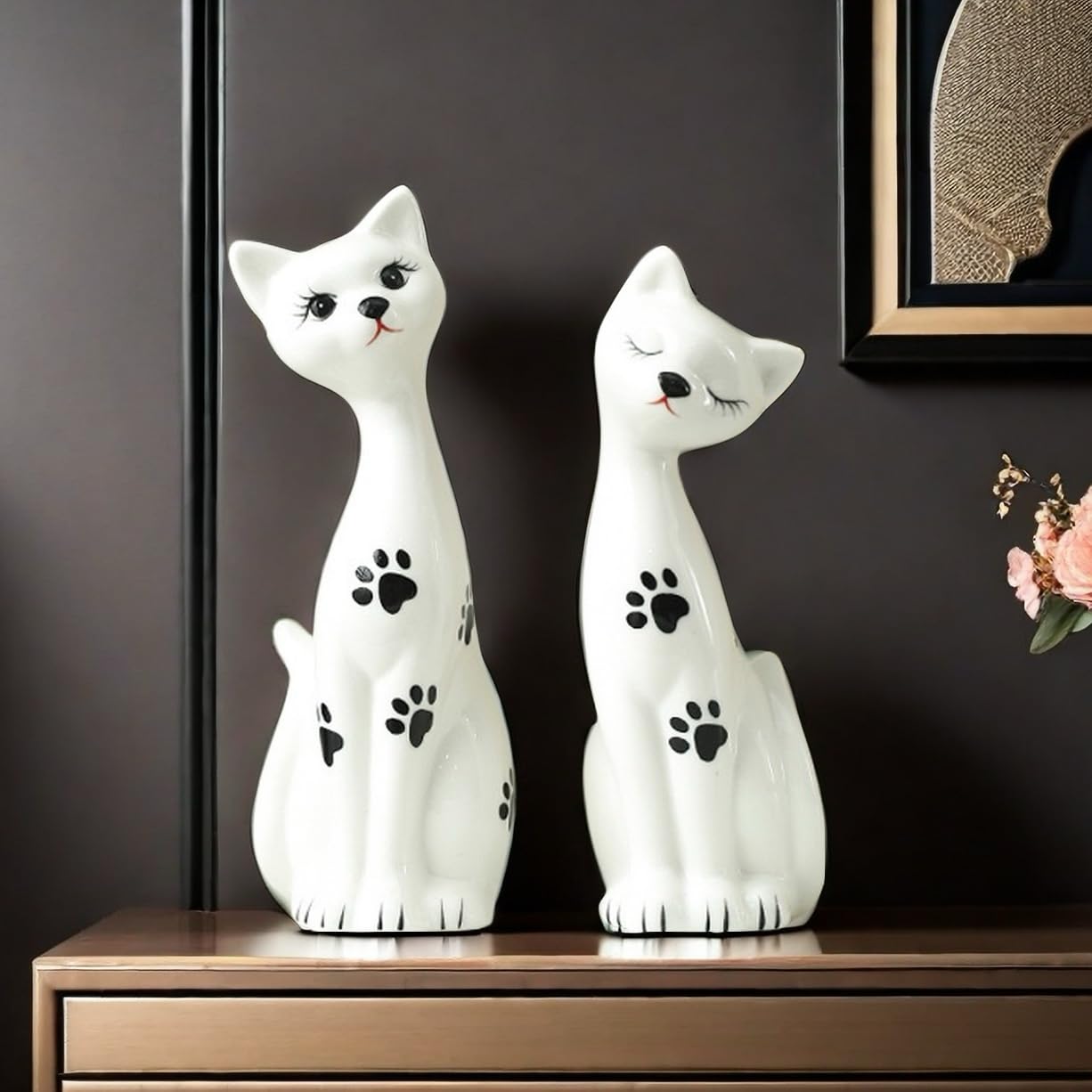 Un par de estatuas de arte de pareja de gatos blancos, regalos de gatos para amantes de los gatos, decoración del hogar de oficina, accesorios de escritorio