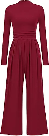 PRETTYGARDEN Jumpsuits For Women Dressy Fall Fashion Clothing 2025 Long Sleeve Mock Neck Date Night Rompers Business Outfits