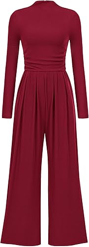 PRETTYGARDEN Jumpsuits For Women Dressy Fall Fashion Clothing 2025 Long Sleeve Mock Neck Date Night Rompers Business Outfits