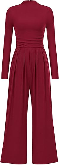 PRETTYGARDEN Jumpsuits For Women Dressy Fall Fashion Clothing 2025 Long Sleeve Mock Neck Date Night Rompers Business Outfits