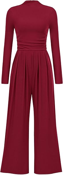 PRETTYGARDEN Jumpsuits For Women Dressy Fall Fashion Clothing 2025 Long Sleeve Mock Neck Date Night Rompers Business Outfits