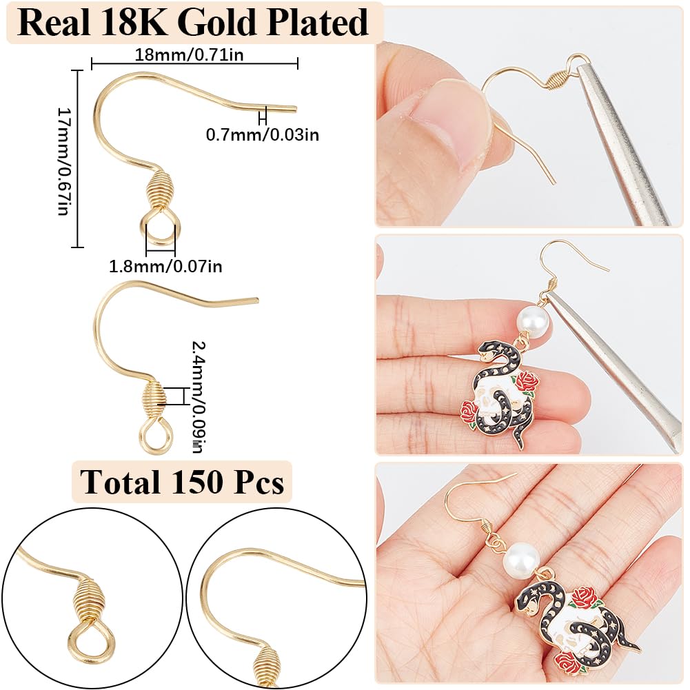150 Crochets Boucle D'Oreille Plaqué Or 18K - French Hook Avec Bobines - Pour DIY Bijoux - SUNNYCLUE