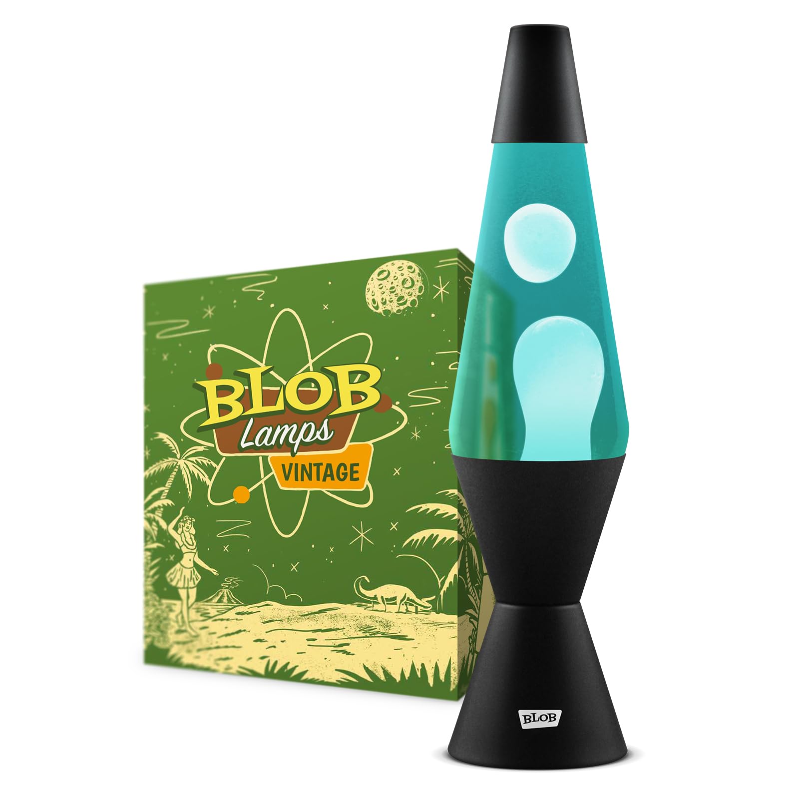 Blob Lamps White/Blue Vintage Liquid Motion Lamp Wax Liquid Matt Black Metal Base & Cap 14.5” Mood Lamp Light