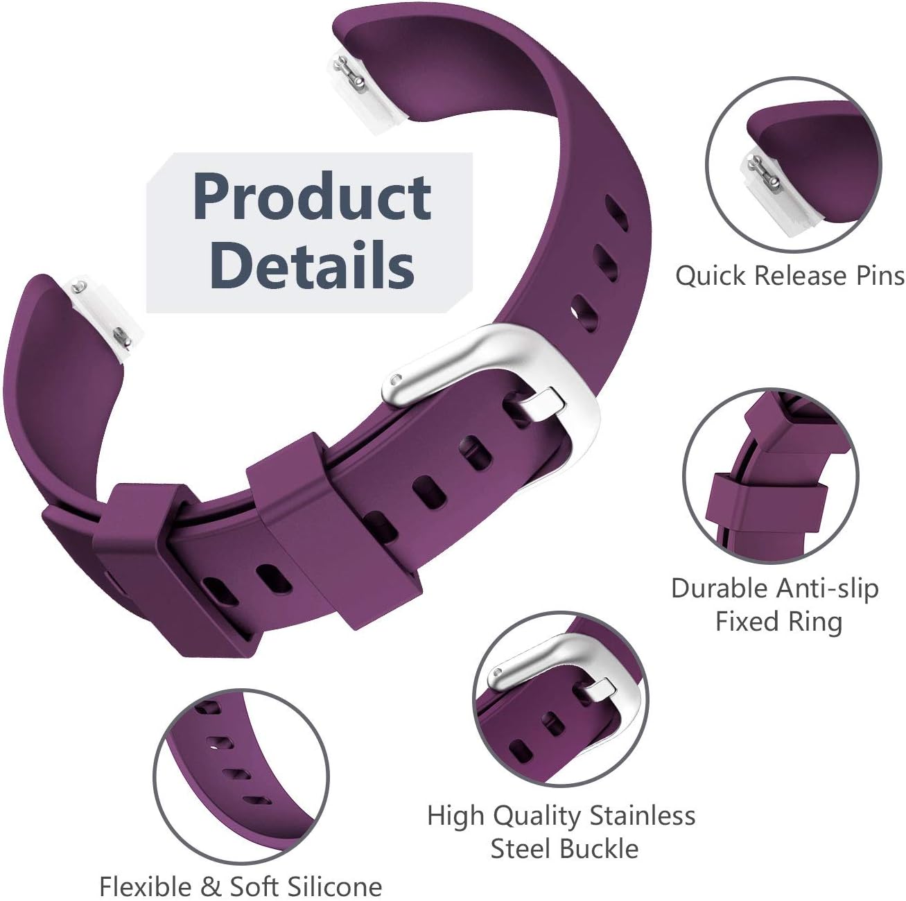 HQzon Band Compatible with Fitbit Inspire 2, Soft Silicone Adjustable Waterproof Sport Replacement Wristband Accessory for Inspire 2 Fitness Tracker