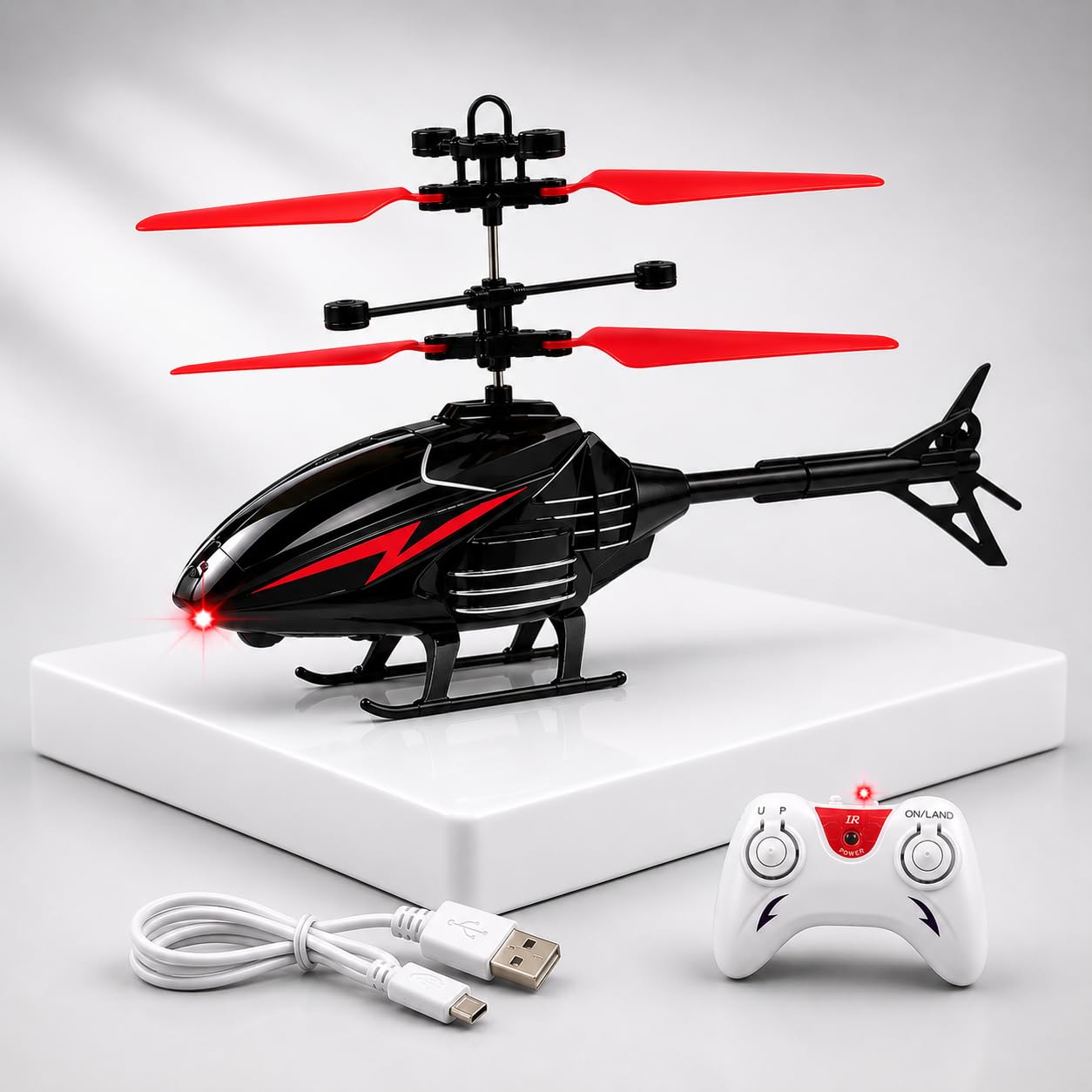 Kid Gravity Sensor Helicopter Toy for Boys, Safety Sensor Helicopter, Indoor Palm Sensing Helicopter Rechargeable Helicopter with LED Lights I Pack of 1 (Black Red)-image-24