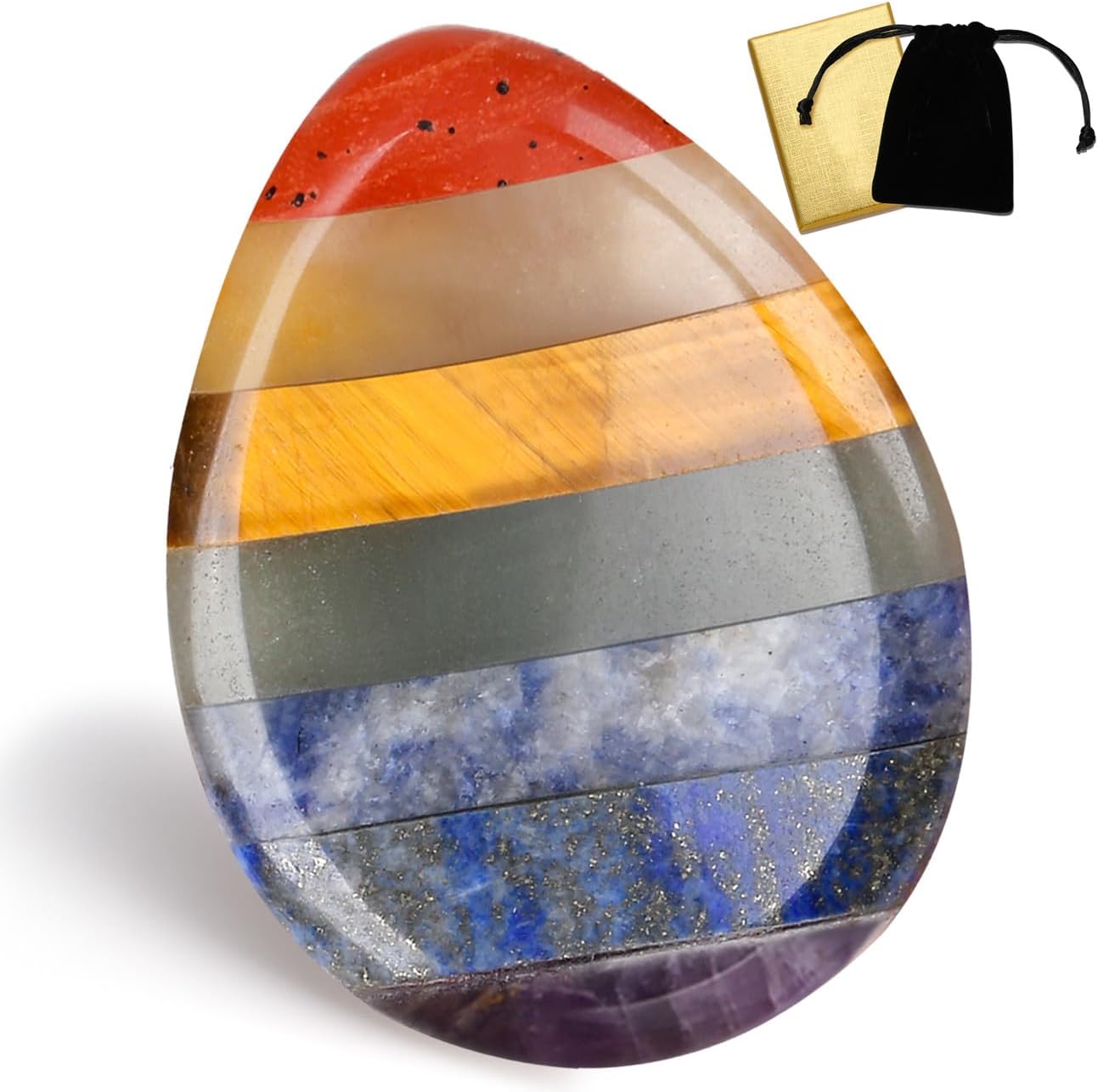 DUQGUHO Healing Crystals Natural 7 Chakra Thumb Worry Stone Crystal Quartz for Anxiety Reiki Meditation Accessories Worry Stone 1.7"