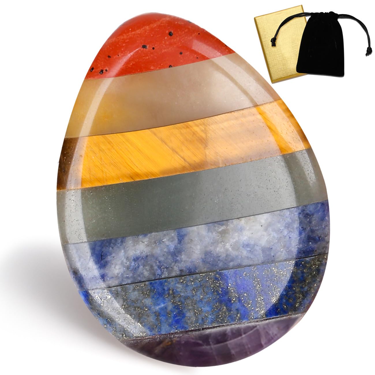 DUQGUHO Healing Crystals Natural 7 Chakra Thumb Worry Stone Crystal Quartz for Anxiety Reiki Meditation Accessories Worry Stone 1.7"