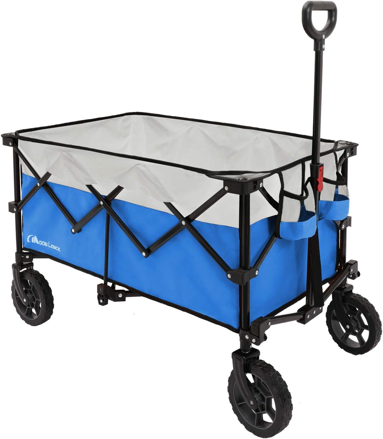 Moon Lence Collapsible Outdoor Utility Wagon Heavy Duty Folding Garden Portable Hand Cart with Universal Wheels, Adjustable Handle & Drink Holders : Patio, Lawn & Garden