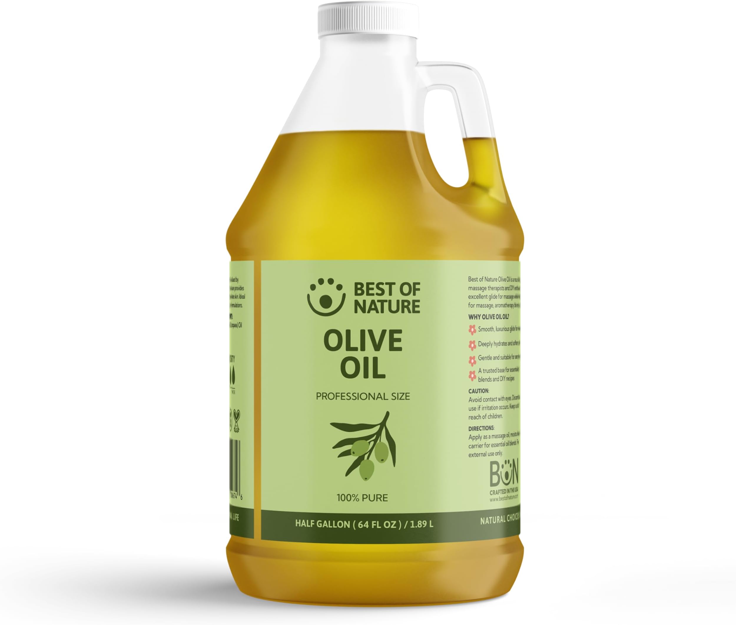 Best of Nature 100% Pure Olive Massage & Body Oil - Cold Pressed, Unscented Moisturizer for Skin & Hair, Bath Oil, Half Gallon (64 fl oz)