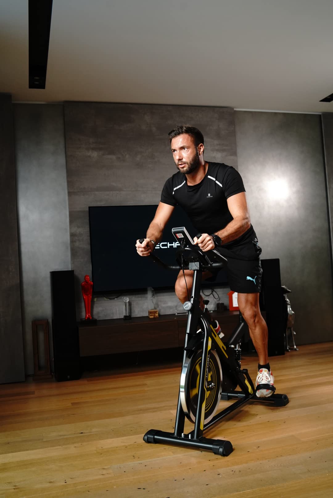 TechFit Cyclette da Camera - Bicicletta Indoor, Cyclette da Camera con Schermo LCD e Portabicchieri, Volano 15kg, Cyclette per Fitness ed Esercizio a Casa, supporto per iPad