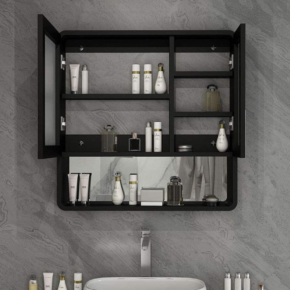 Bathroom Cabinet,Solid Wood Bathroom, Wall-Mounted Waterproof Black and White Mirror Box, Multifunctional Storage Cabinet with Shelf/A / 50cm,B-60cm