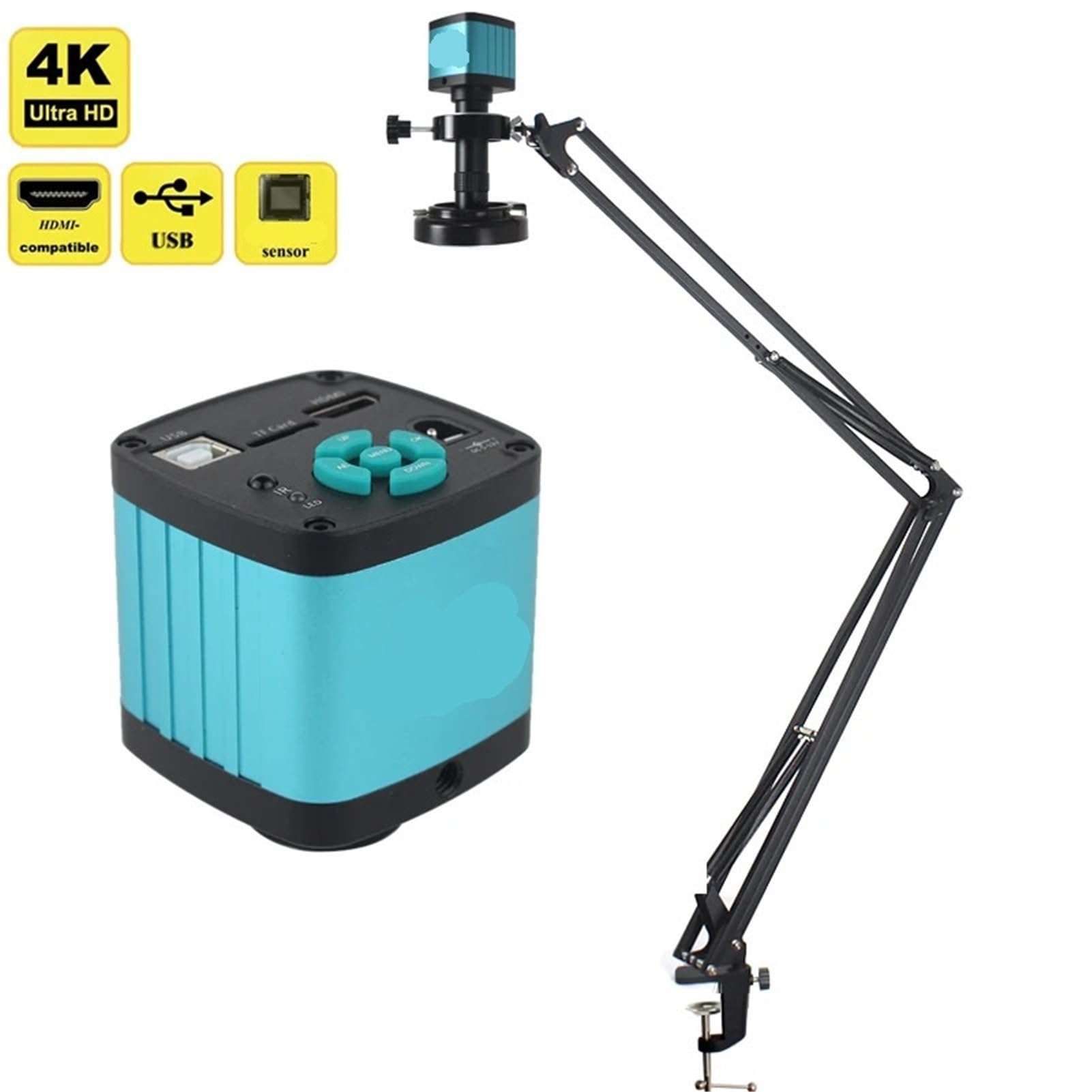 Videocamera per Microscopio Industriale da 48 MP 4K Hdmi USB con Obiettivo C-Mount 130X per Riparazione E Saldatura di PCB.,B Set