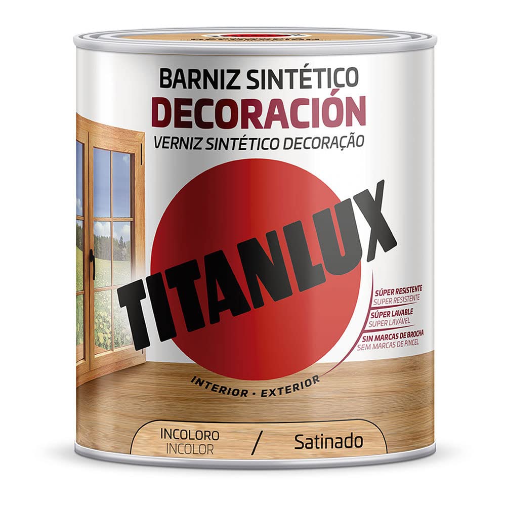 Titanlux Barniz para mobiliario y elementos de Madera Interior-Exterior, Satinado Incoloro 4L