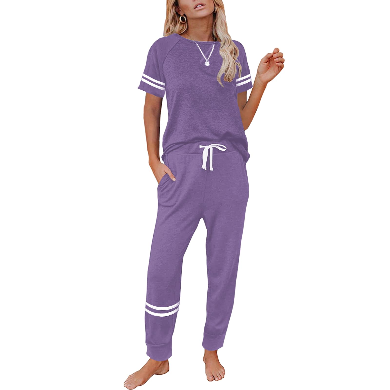 FIOPHY Women's 2 Piece Outfits Lounge Sets Long Sleeve Tops and Jogger Sweatpants Sweats Track Suits Loungewear Pajama Sets
