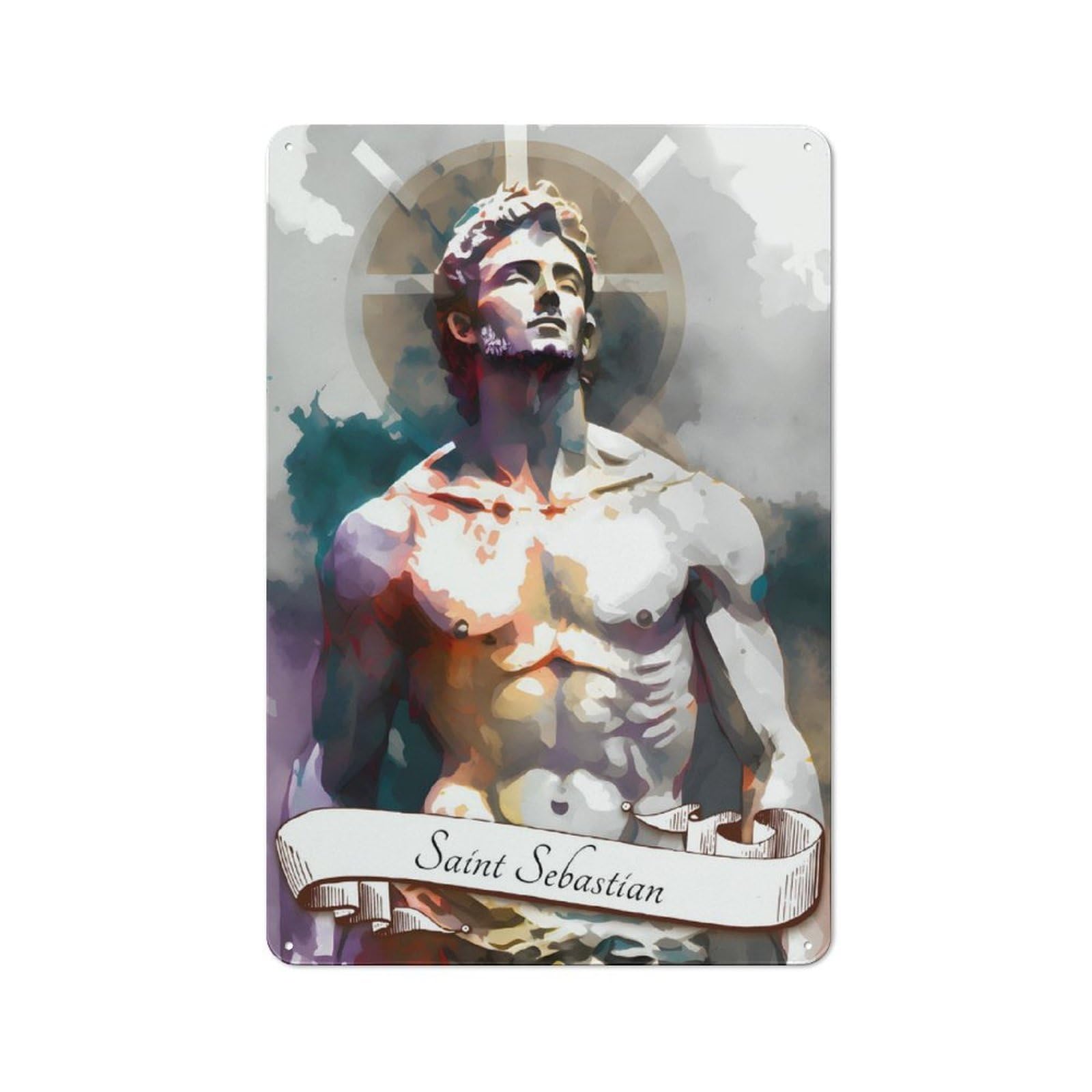 Junmoney Saint Sebastian Christian Tin Wall Plaque 30X20cm With For Studio Or Craft Room, For Metal Sign Collectors, For Kitchen And Home Bar Decor