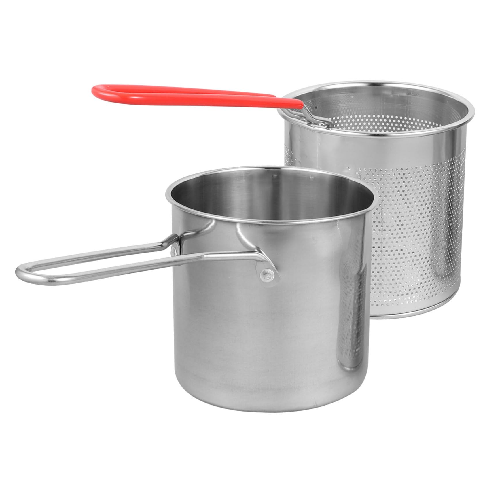 VOSAREA 1Set Household Stainless Steel Deep Fryer Pot with Fry Basket Convenient Cooking Pot for Quick and for Tempura Fish and Chicken Dishes
