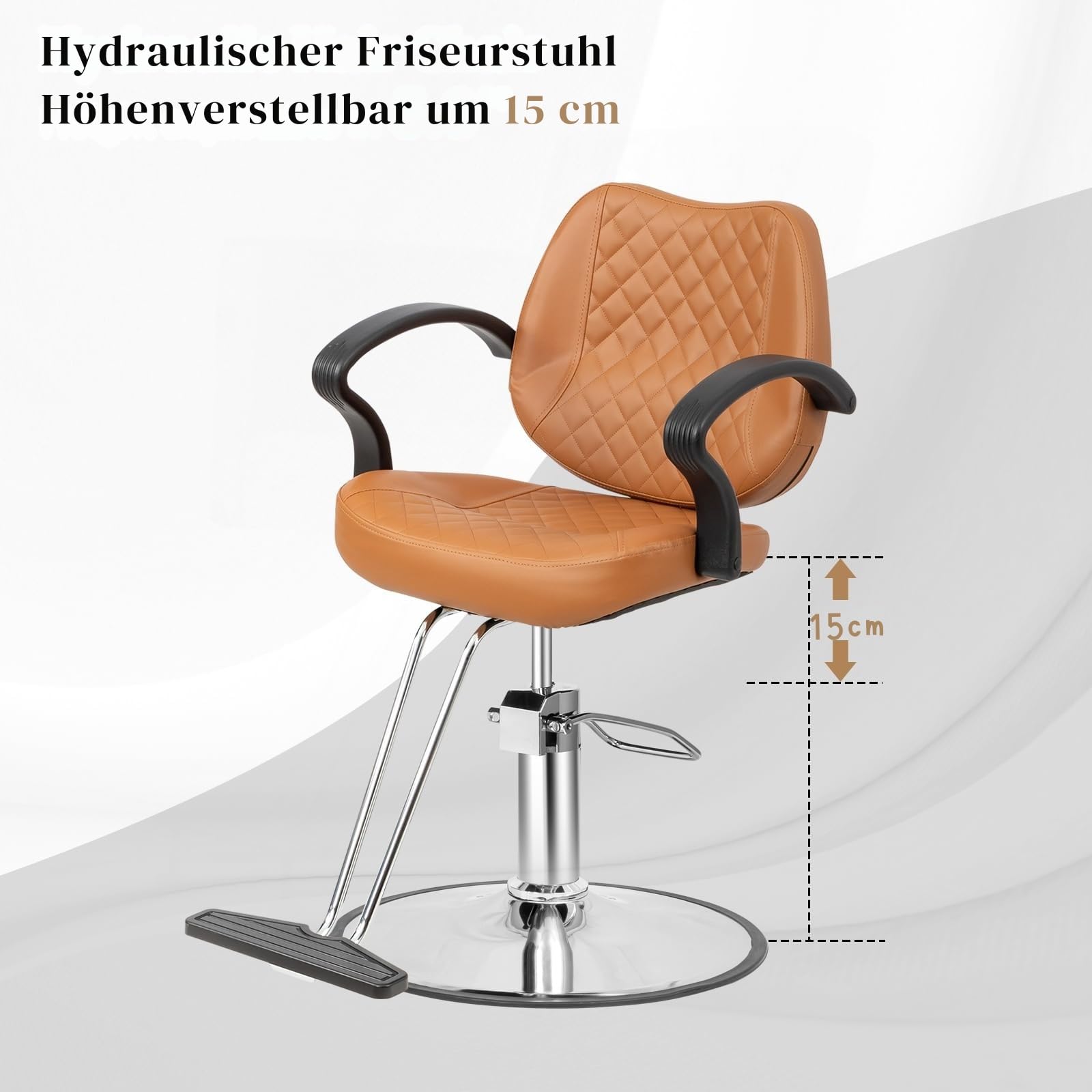 LEADZM Professioneller Friseurstuhl 360° Drehung hydraulische Pumpe Höhenverstellbar 250 kg Barberstuhl Braun