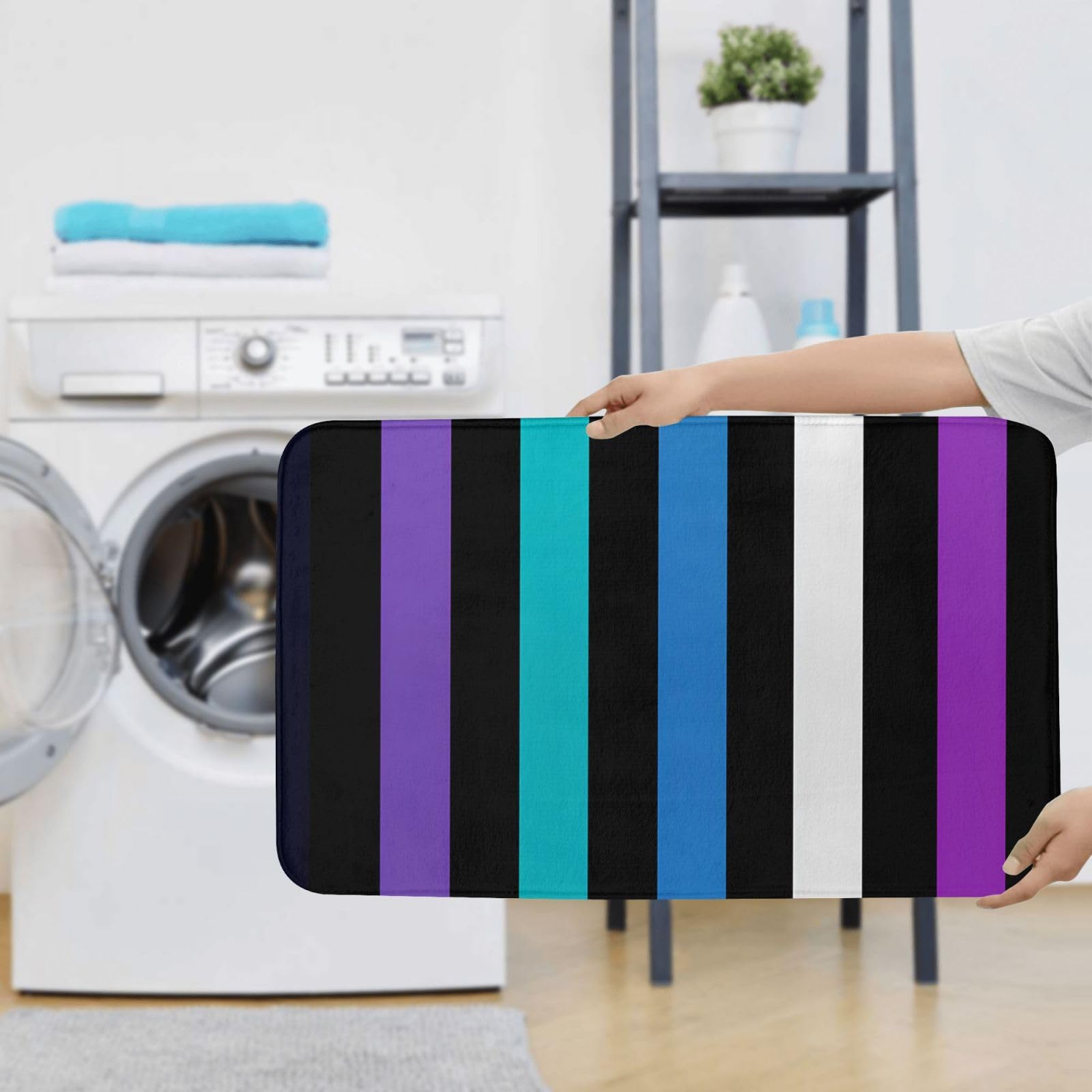 Set di 3 tappetini da bagno in flanella morbida antiscivolo a righe nere e bianche con coperchio per la decorazione della casa