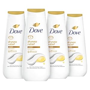 Dove Gel de baño para aliviar la sequedad y la sequedad, aceite de jojoba, 4 unidades para una piel renovada, de aspecto saludable, limpiador suave de piel con microhumedad renovadora 24 horas, 20