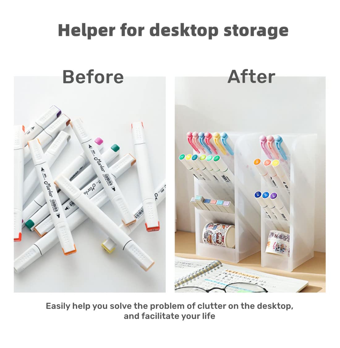 Cevvako Pen Organiser for Desk Translucent Slanted Pen Storage Holder (7.5cm and 5 cm) - Image 4